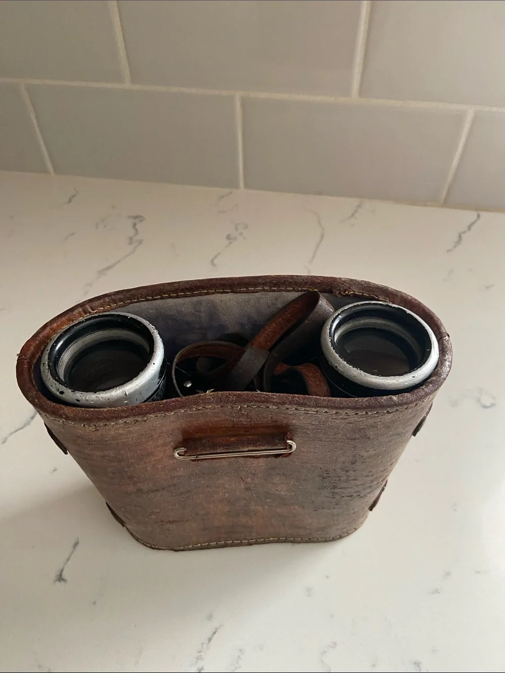 Vintage Skyline Schneider 7x35 Binoculars Germany Leather Case Working